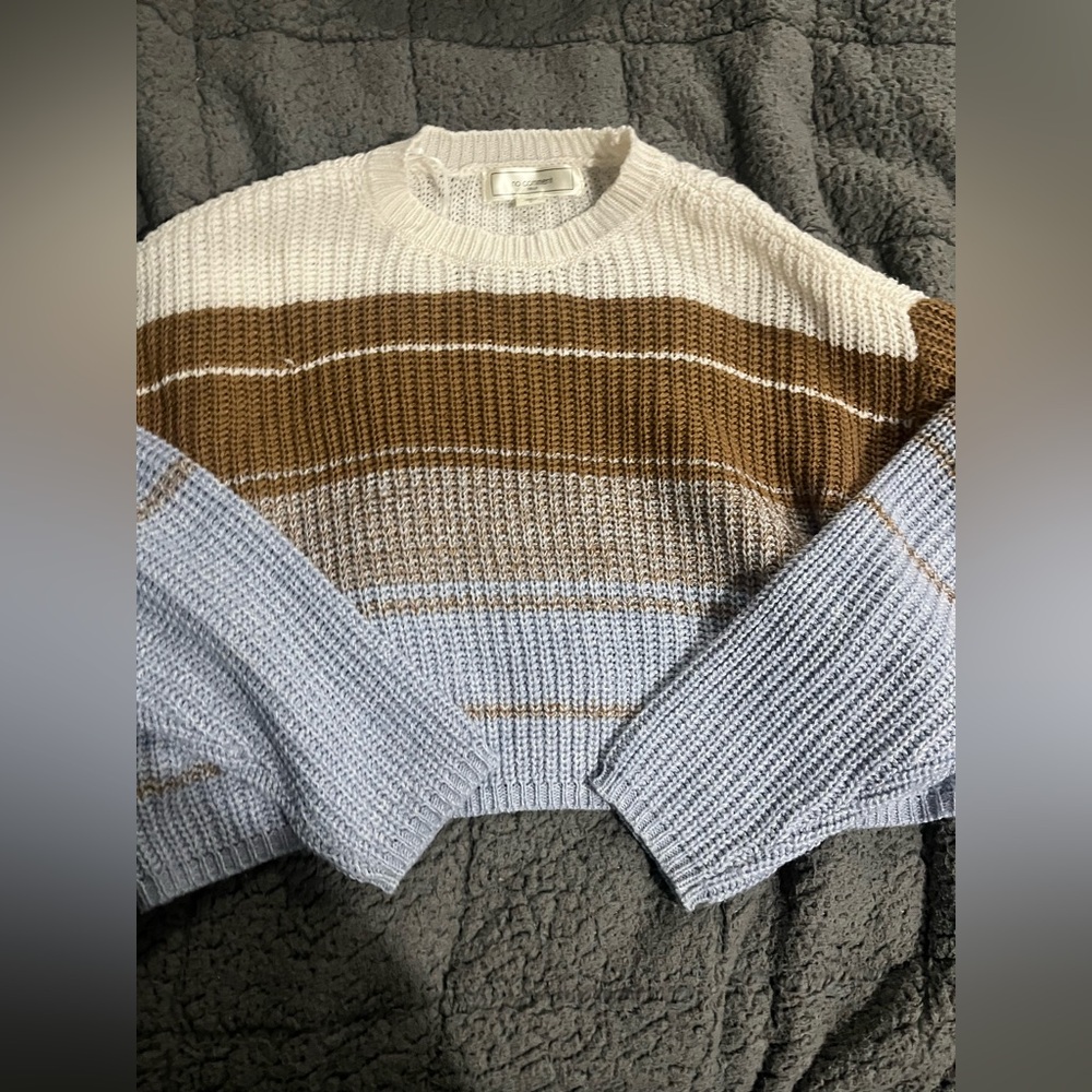 Striped Knit Sweater - Cream, Brown, and Gray